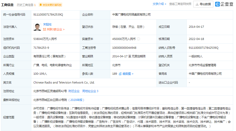 中国广电集团加速布局5G领域 申请多项商标并扩展经营范围